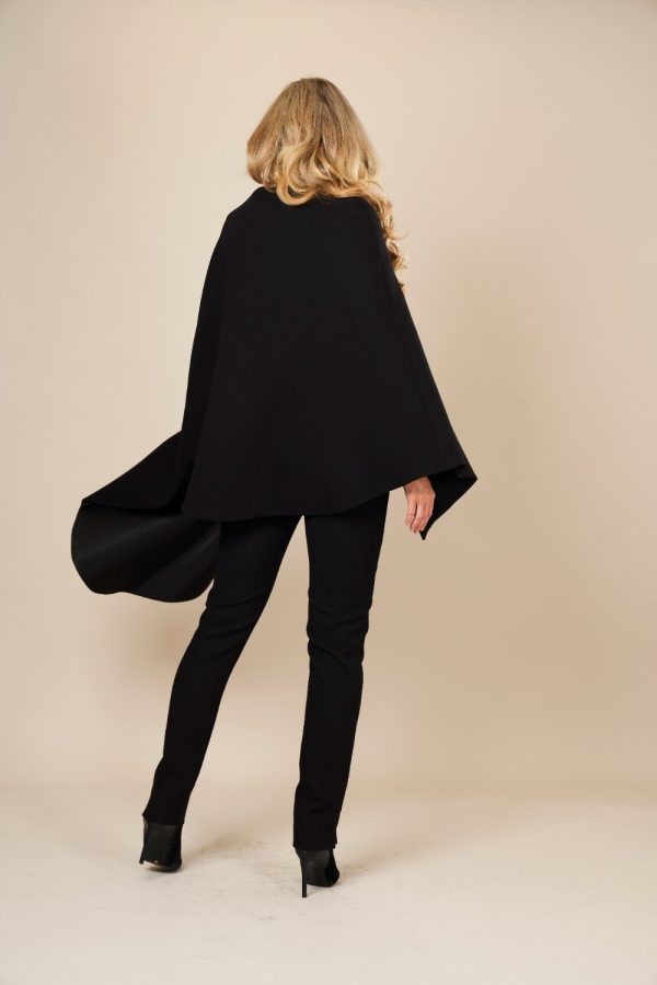 Black wool crepe cape coat