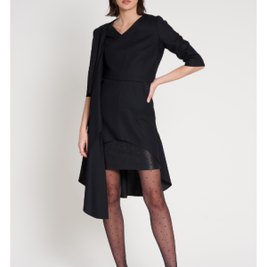 Marla Black Wool Doubled Layered Midi Dress