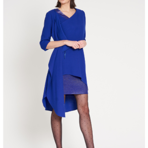 Marla Cobalt Blue Wool Doubled Layered Midi Dress