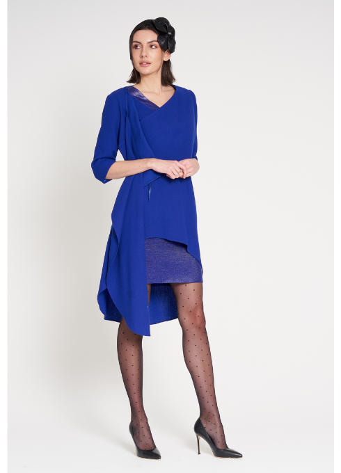 Marla Cobalt Blue Wool Doubled Layered Midi Dress