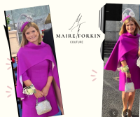 Cerise Pink Cape & Dress by Mayo Fashion Designer