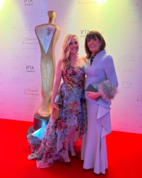 She wore our custom-made full-length outfit to the IFTA Awards 2025—a "made to measure" design in a soft shade of blue that beautifully complemented her lovely figure.