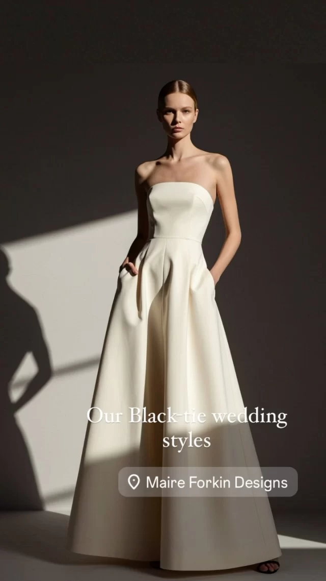 OUR BLACk-TIE WEDDING STYLING 
With our emphasis on building structure and shape we design and make #bespokedresses for #blacktiewedding events for our clients. ✨

#maireforkindesigns #customdresses #irishfashiondesigner #couturedesigner #motherofthebridedresses #christmaswedding #newyearwedding